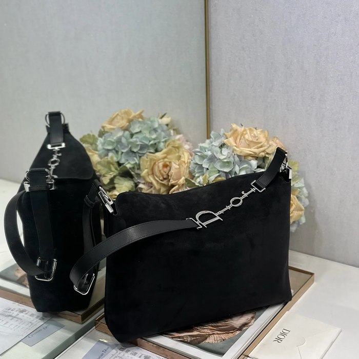 DIOR 1414 スエード レター、パッチワーク ブラック、シルバー ショルダーバッグ、ハンドバッグ 大 小 39.0x29.0x11.0cm サイズ:39x29x11cm