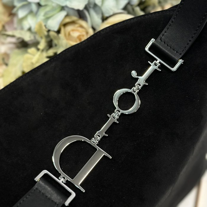 DIOR 1414 スエード レター、パッチワーク ブラック、シルバー ショルダーバッグ、ハンドバッグ 大 小 39.0x29.0x11.0cm サイズ:39x29x11cm