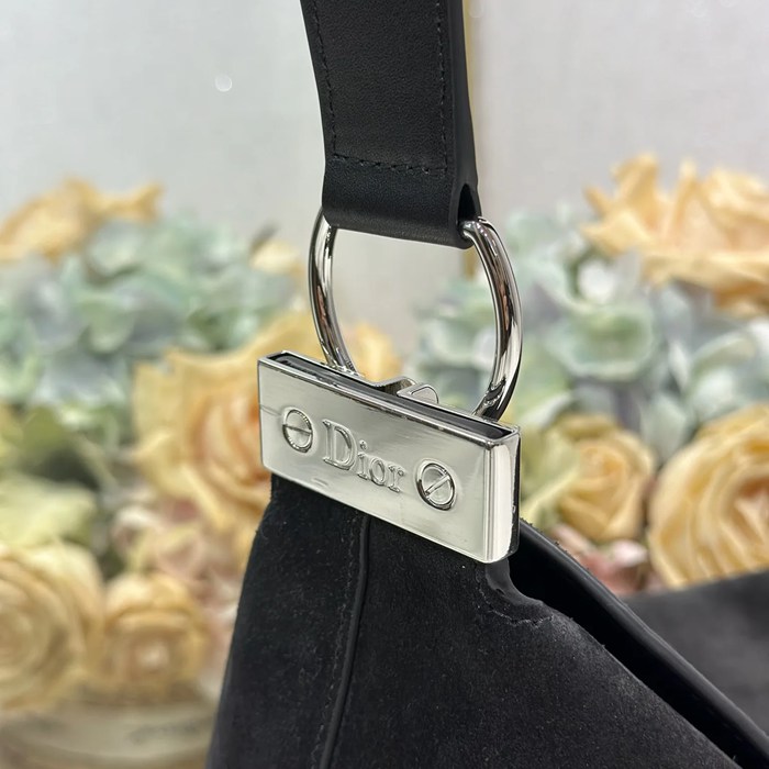 DIOR 1414 スエード レター、パッチワーク ブラック、シルバー ショルダーバッグ、ハンドバッグ 大 小 39.0x29.0x11.0cm サイズ:39x29x11cm