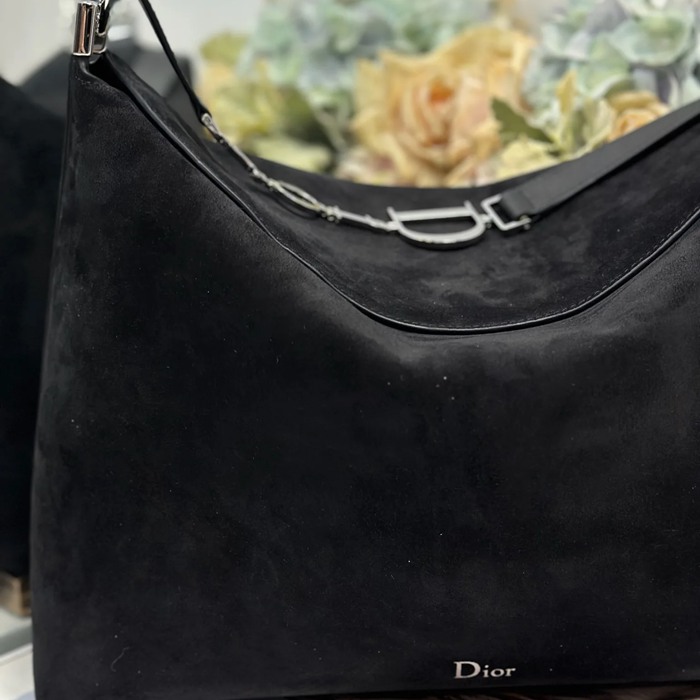 DIOR 1414 スエード レター、パッチワーク ブラック、シルバー ショルダーバッグ、ハンドバッグ 大 小 39.0x29.0x11.0cm サイズ:39x29x11cm