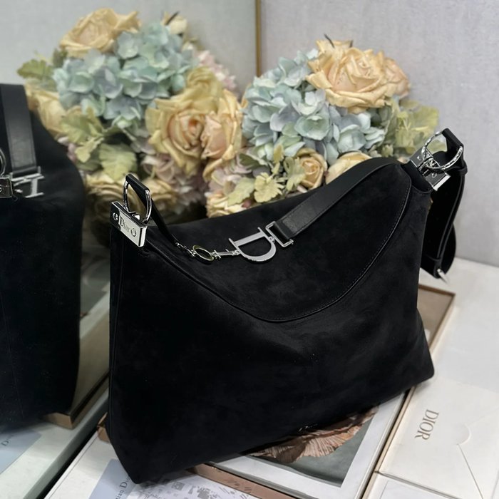 DIOR 1414 スエード レター、パッチワーク ブラック、シルバー ショルダーバッグ、ハンドバッグ 大 小 39.0x29.0x11.0cm サイズ:39x29x11cm