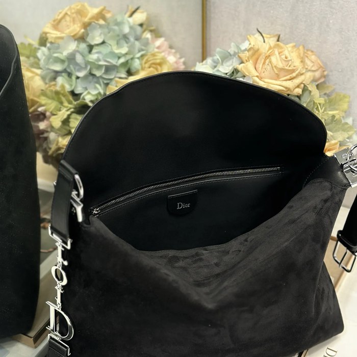 DIOR 1414 スエード レター、パッチワーク ブラック、シルバー ショルダーバッグ、ハンドバッグ 大 小 39.0x29.0x11.0cm サイズ:39x29x11cm