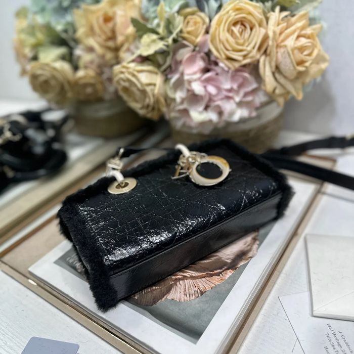 DIOR 0540 カーフレザー、スエード、レザー グレンチェック ブラック、ベージュ 斜め掛けバッグ、ショルダーバッグ、ハンドバッグ 小 22.5x12.5x5.5cm サイズ:22.5x12.5x5.5cm