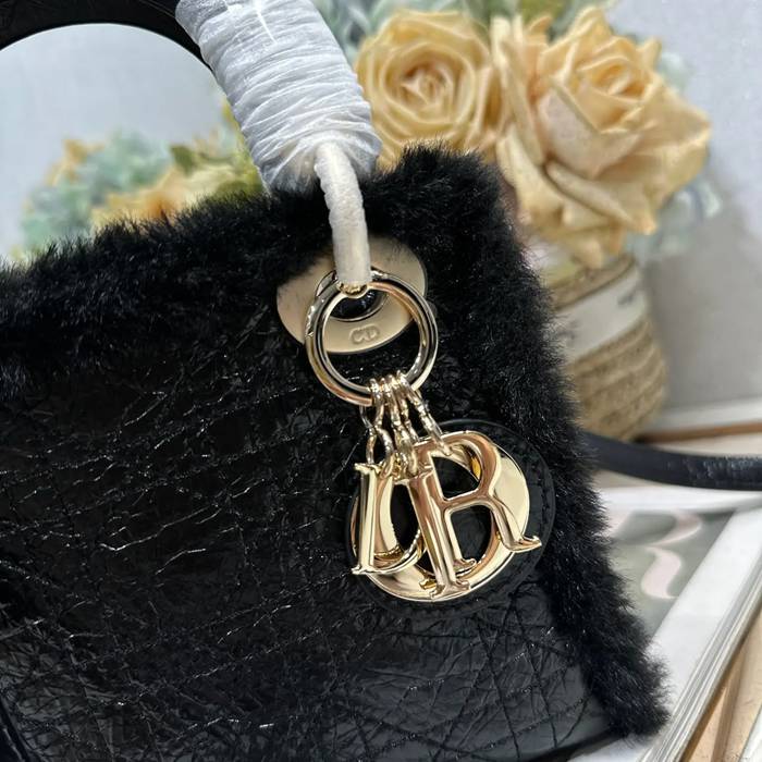 DIOR 0505 スエード、チェーン ブラック、ベージュ 斜め掛けバッグ、ショルダーバッグ、ハンドバッグ ミニ 17.0x15.0x7.0cm サイズ:17x15cm