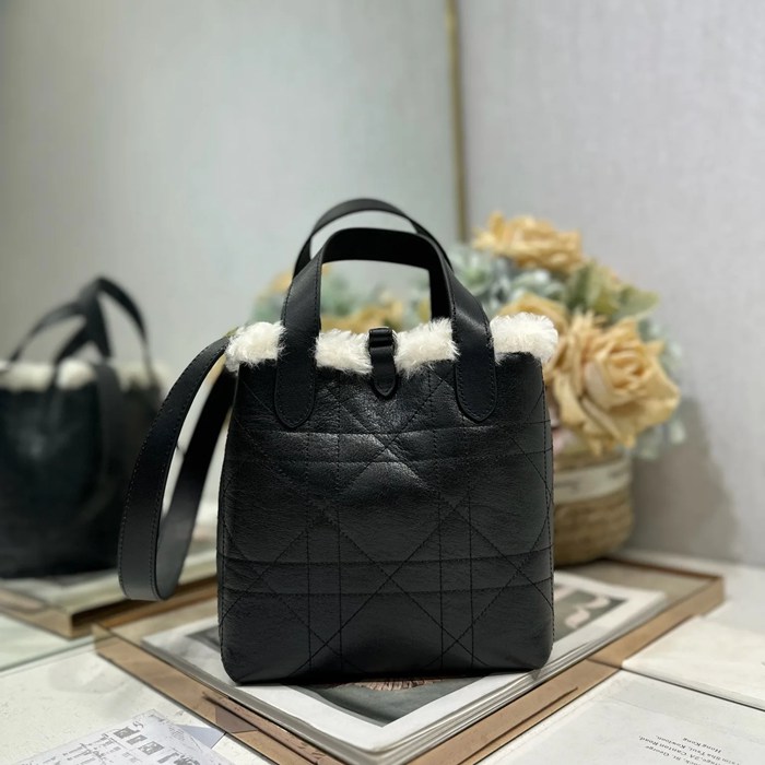 DIOR 2836 ラムレザー、レザー グレンチェック、レター ブラック、ホワイト、グレー 斜め掛けバッグ、ハンドバッグ 小 限定版 18.5x18.5x12.0cm サイズ:18.5x18.5x12cm