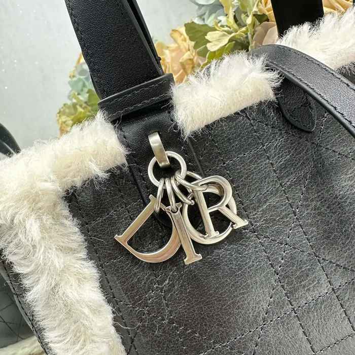 DIOR 1188 カーフレザー、レザー グレンチェック ブラック、ホワイト、グレー 斜め掛けバッグ、ハンドバッグ、ハンドバッグ 小 23.0x14.0x12.0cm サイズ:23x14x12cm