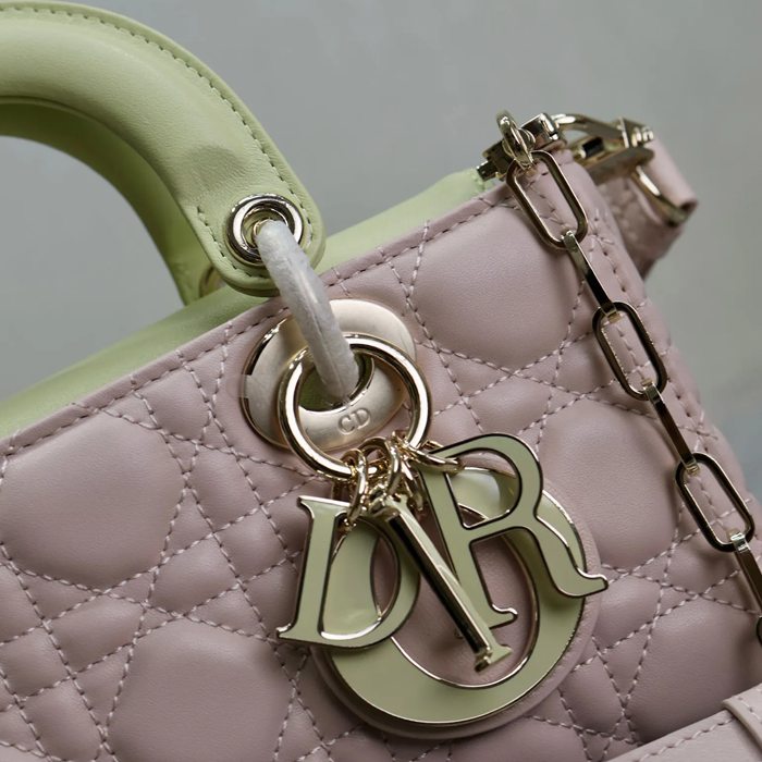 DIOR 0910 ラムレザー パッチワーク イエロー、ピンク 斜め掛けバッグ、ショルダーバッグ、脇下バッグ 小 クラシック 22.5x11.5x6.0cm サイズ:22.5x11.5cm