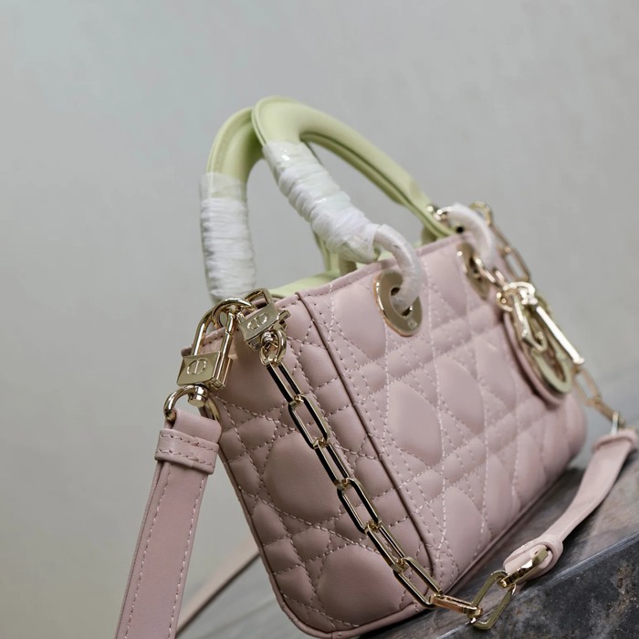 DIOR 0910 ラムレザー パッチワーク イエロー、ピンク 斜め掛けバッグ、ショルダーバッグ、脇下バッグ 小 クラシック 22.5x11.5x6.0cm サイズ:22.5x11.5cm