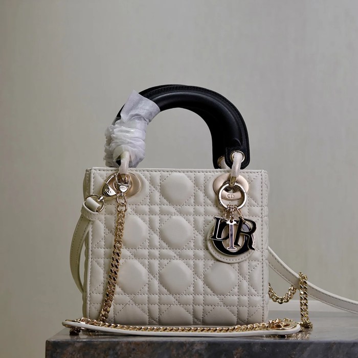DIOR 0505 ラムレザー、スエード、レザー グレンチェック、レター、パッチワーク ブラック、ホワイト、ゴールド 斜め掛けバッグ、ショルダーバッグ、ハンドバッグ クラシック サイズ:17x14x7.5cm