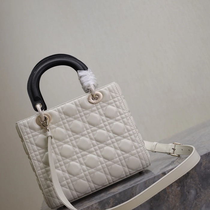 DIOR 0565 ラムレザー、スエード、レザー グレンチェック、レター、パッチワーク ブラック、ホワイト、ゴールド 斜め掛けバッグ、ショルダーバッグ、ハンドバッグ クラシック サイズ:24x20x11cm
