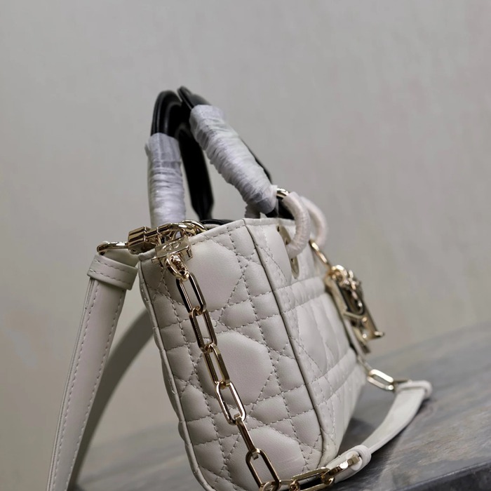 DIOR 0540 ラムレザー パッチワーク ブラック、ホワイト 斜め掛けバッグ、ショルダーバッグ、ハンドバッグ 小 クラシック 22.5x11.5x6.0cm サイズ:22.5x11.5cm