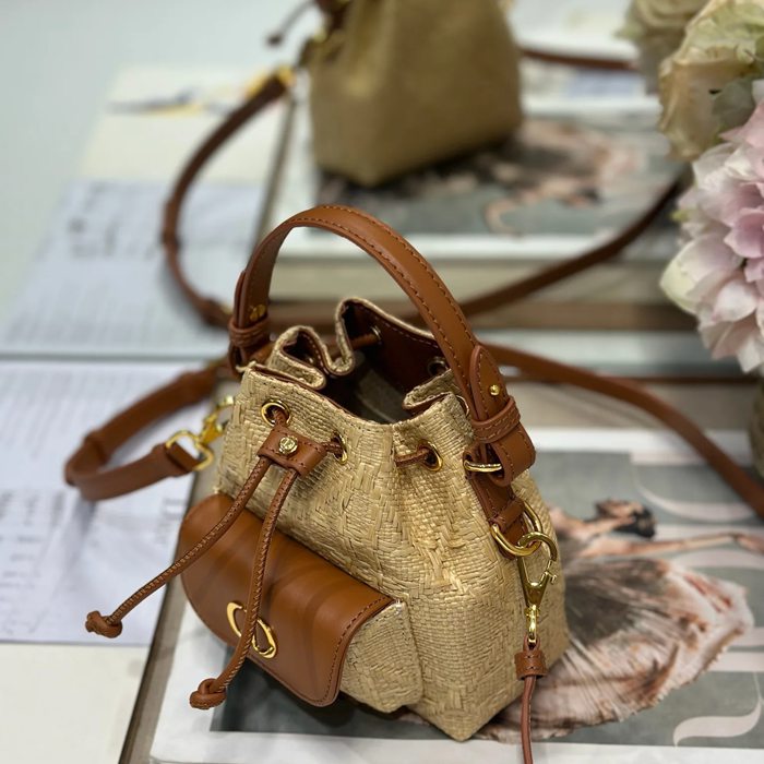 DIOR 3372 編み グレンチェック、レター ゴールド、ベージュ 斜め掛けバッグ、バケツバッグ 新作 ヴィンテージ 15.0x14.0x7.0cm サイズ:15x14cm
