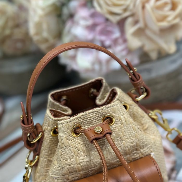 DIOR 3372 編み グレンチェック、レター ゴールド、ベージュ 斜め掛けバッグ、バケツバッグ 新作 ヴィンテージ 15.0x14.0x7.0cm サイズ:15x14cm