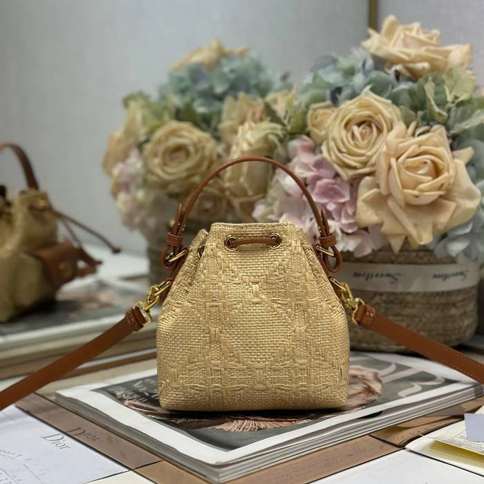 DIOR 3372 編み グレンチェック、レター ゴールド、ベージュ 斜め掛けバッグ、バケツバッグ 新作 ヴィンテージ 15.0x14.0x7.0cm サイズ:15x14cm