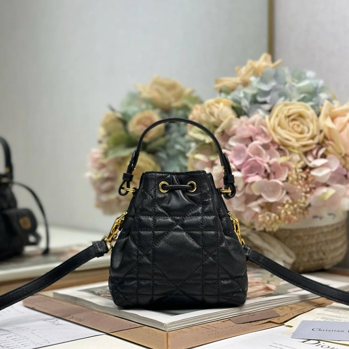 DIOR 5250 ラムレザー グレンチェック、レター ブラック、ゴールド、ベージュ 斜め掛けバッグ、バケツバッグ 新作 ヴィンテージ 15.0x14.0x7.0cm サイズ:15x14cm