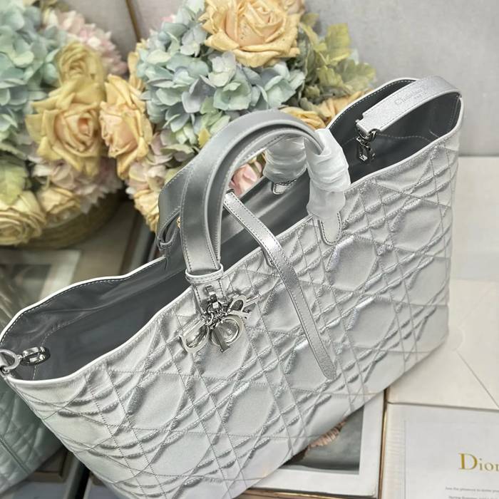 DIOR 1188 カーフレザー、レザー グレンチェック、レター シルバー、ベージュ 斜め掛けバッグ、ショルダーバッグ、ハンドバッグ 大 37.0x28.5x20.0cm サイズ:37x28.5x20cm
