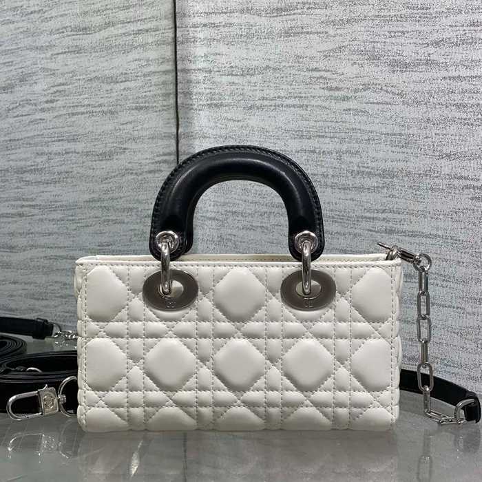 DIOR ラムレザー リボン ブラック、ホワイト、シルバー 斜め掛けバッグ、ショルダーバッグ 小 ミニ 19.0x10.5x5.5cm サイズ:19x10.5x5.5cm