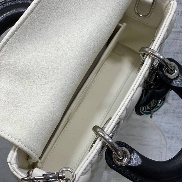 DIOR ラムレザー リボン ブラック、ホワイト、シルバー 斜め掛けバッグ、ショルダーバッグ 小 ミニ 19.0x10.5x5.5cm サイズ:19x10.5x5.5cm