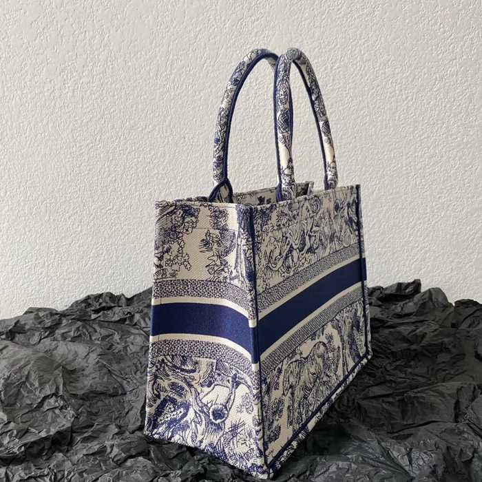 DIOR 刺繍、モノグラム、フラワー ブルー、グレー ハンドバッグ、トートバッグ 中 ヴィンテージ 36.0x27.0x16.0cm サイズ:36x27x16cm