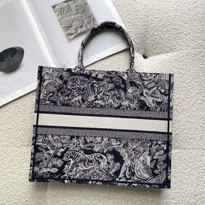 DIOR 8001 刺繍 ブラック、ホワイト ハンドバッグ、トートバッグ 大 ヴィンテージ 41.5x35.0x18.0cm サイズ:41.5x35x18cm