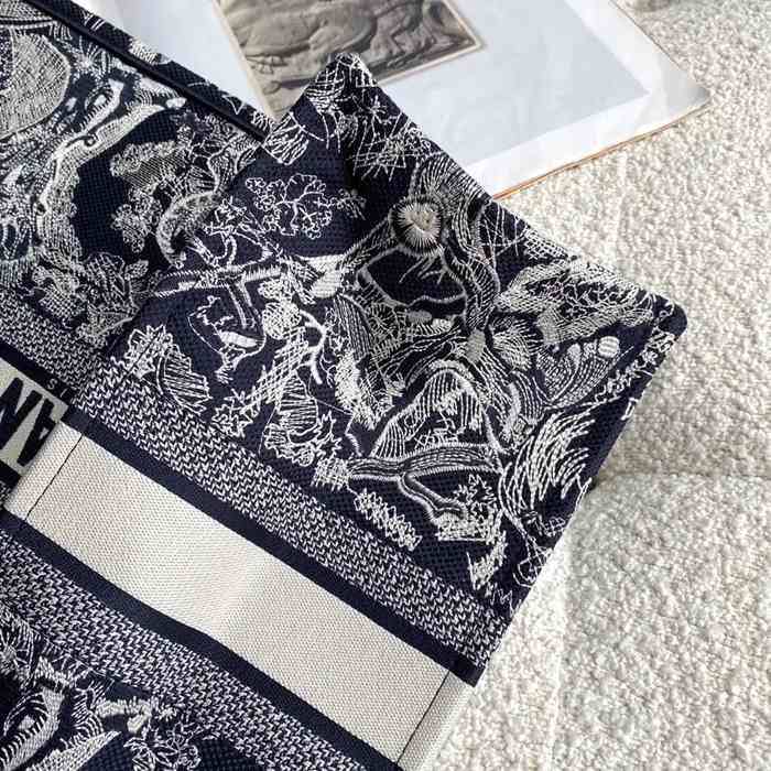 DIOR 8001 刺繍 ブラック、ホワイト ハンドバッグ、トートバッグ 大 ヴィンテージ 41.5x35.0x18.0cm サイズ:41.5x35x18cm