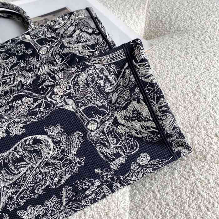 DIOR 8001 刺繍 ブラック、ホワイト ハンドバッグ、トートバッグ 大 ヴィンテージ 41.5x35.0x18.0cm サイズ:41.5x35x18cm