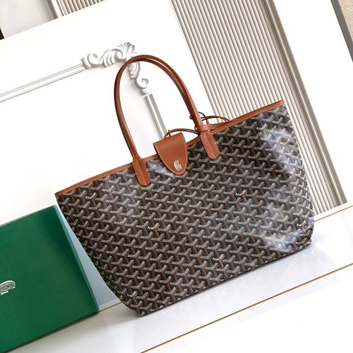 GOYARD 6603 キャンバス、レザー ブラウン ショルダーバッグ、ハンドバッグ サンルイ、ゴヤルディン、キャンバス 34x28x15cm サイズ:34x28x15cm