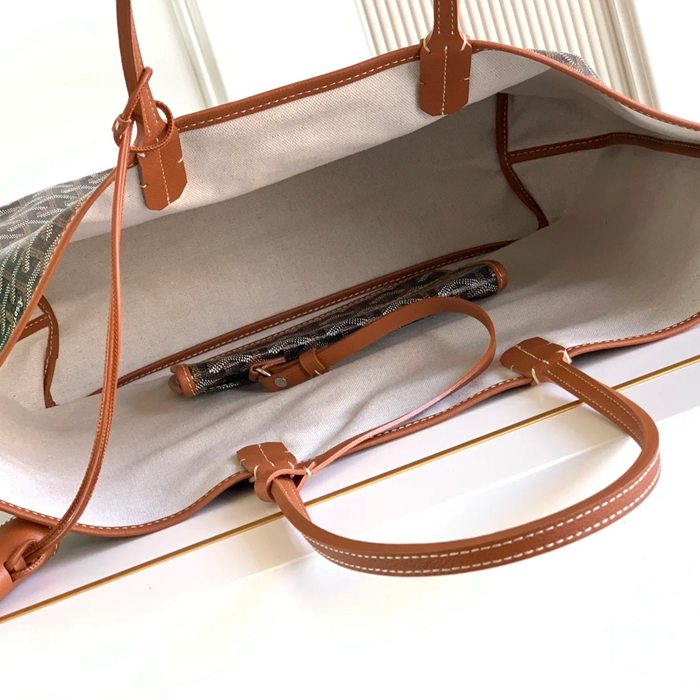 GOYARD 6603 キャンバス、レザー ブラウン ショルダーバッグ、ハンドバッグ サンルイ、ゴヤルディン、キャンバス 34x28x15cm サイズ:34x28x15cm