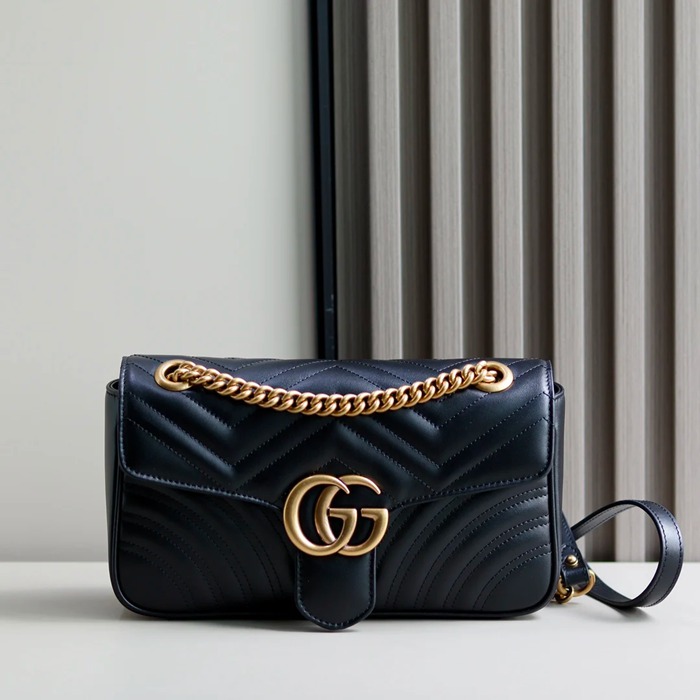 GUCCI 443497 カーフレザー チェーンバッグ GG、マルモント 26x15cm サイズ:26x15cm