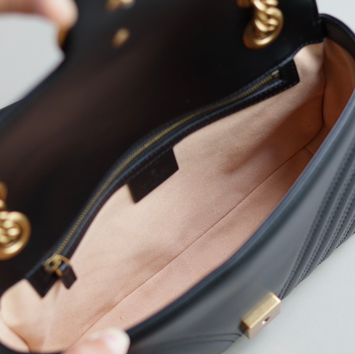 GUCCI 443497 カーフレザー チェーンバッグ GG、マルモント 26x15cm サイズ:26x15cm