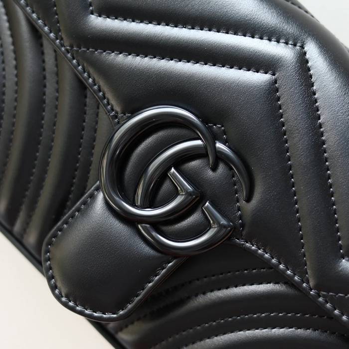 GUCCI 446744 レザー ブラック ショルダーバッグ、ハンドバッグ、ハンドバッグ GG、マルモント 22cm サイズ:23x14x6cm