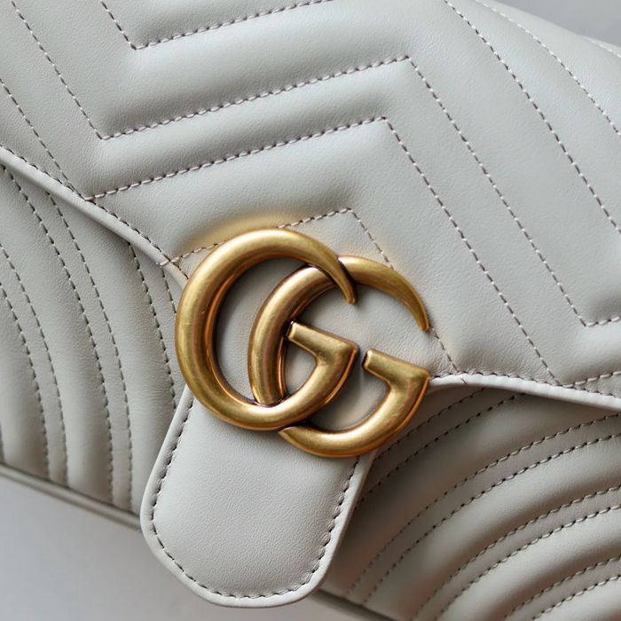 GUCCI 446744 レザー ベージュ、グレー、ゴールド 斜め掛けバッグ、ショルダーバッグ、ハンドバッグ、財布、ハンドバッグ GG、マルモント、新作 22cm サイズ:23x14x6cm