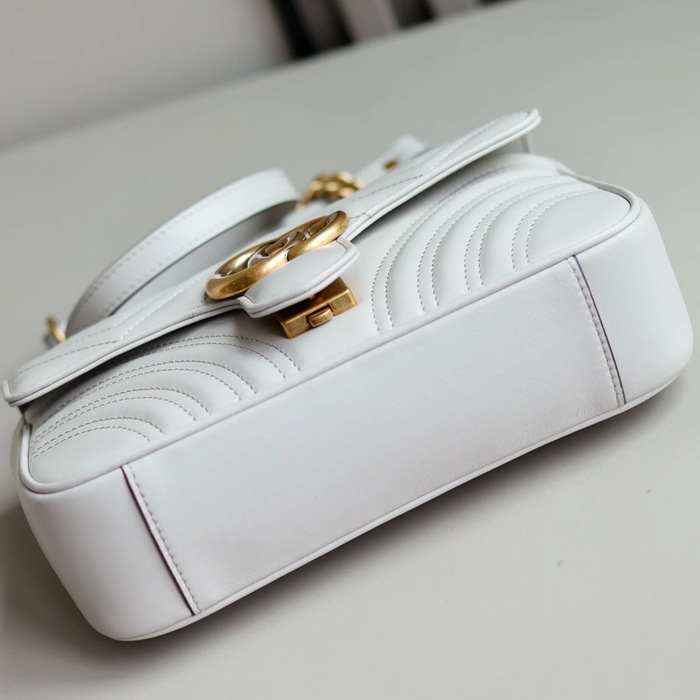 GUCCI 446744 レザー ベージュ、グレー、ゴールド 斜め掛けバッグ、ショルダーバッグ、ハンドバッグ、財布、ハンドバッグ GG、マルモント、新作 22cm サイズ:23x14x6cm
