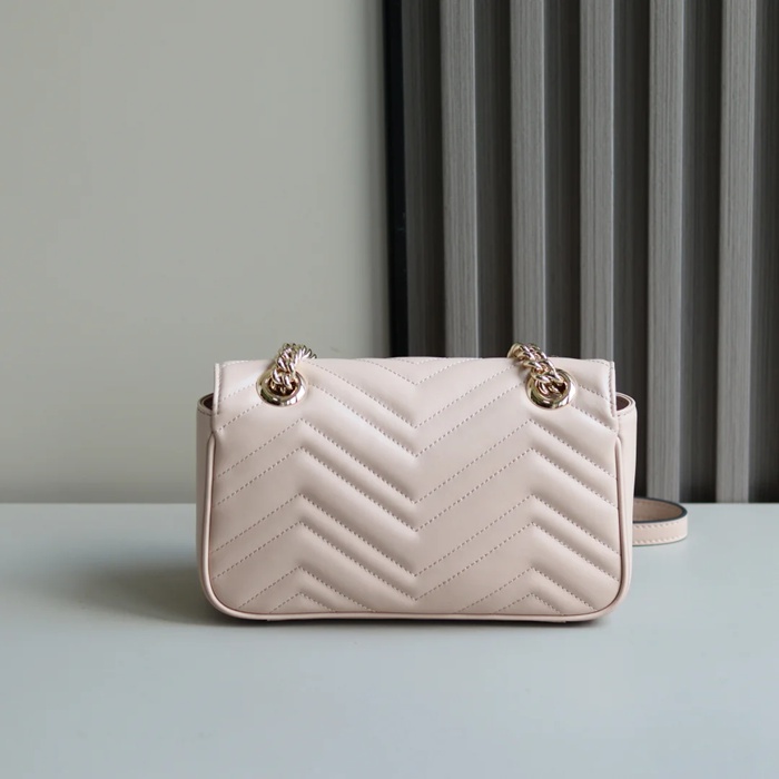 GUCCI 446744 レザー ピンク、ベージュ、ゴールド 斜め掛けバッグ、ショルダーバッグ、ハンドバッグ、財布、ハンドバッグ GG、マルモント、新作 22cm サイズ:23x14x6cm