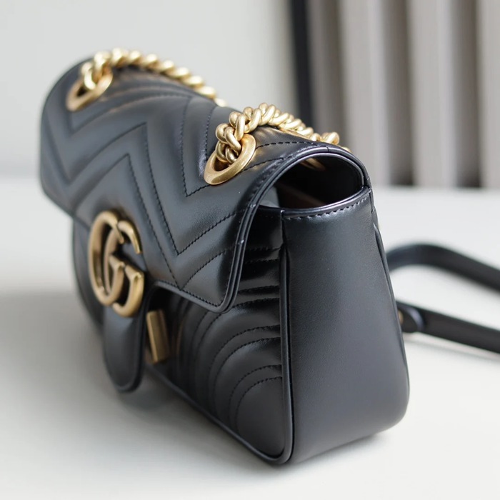 GUCCI 446744 カーフレザー チェーンバッグ GG、マルモント 23x14cm サイズ:23x14cm