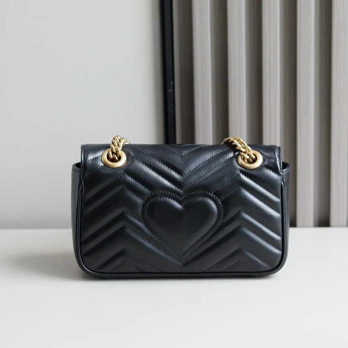 GUCCI 446744 カーフレザー チェーンバッグ GG、マルモント 23x14cm サイズ:23x14cm