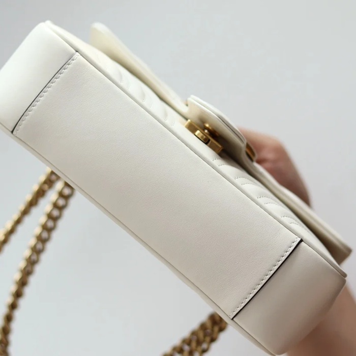 GUCCI 446744 カーフレザー ホワイト チェーンバッグ GG、マルモント 23x14cm サイズ:23x14cm