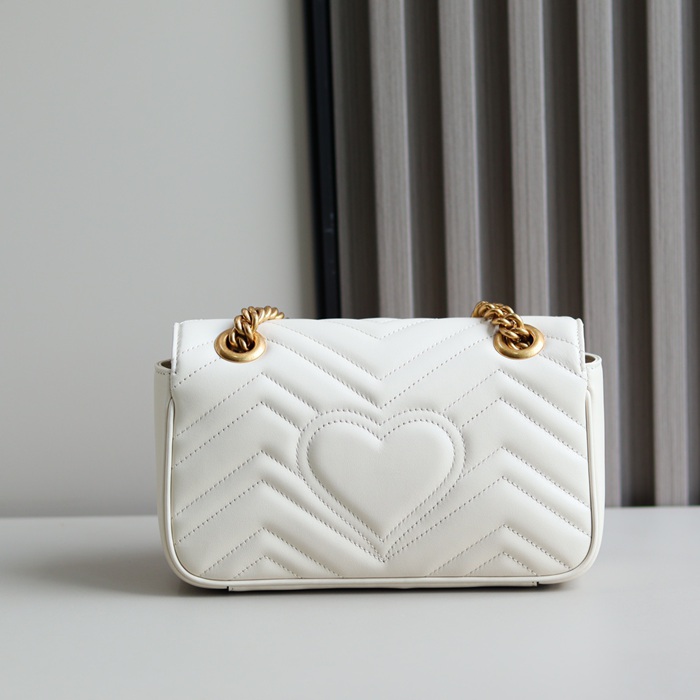 GUCCI 446744 カーフレザー ホワイト チェーンバッグ GG、マルモント 23x14cm サイズ:23x14cm