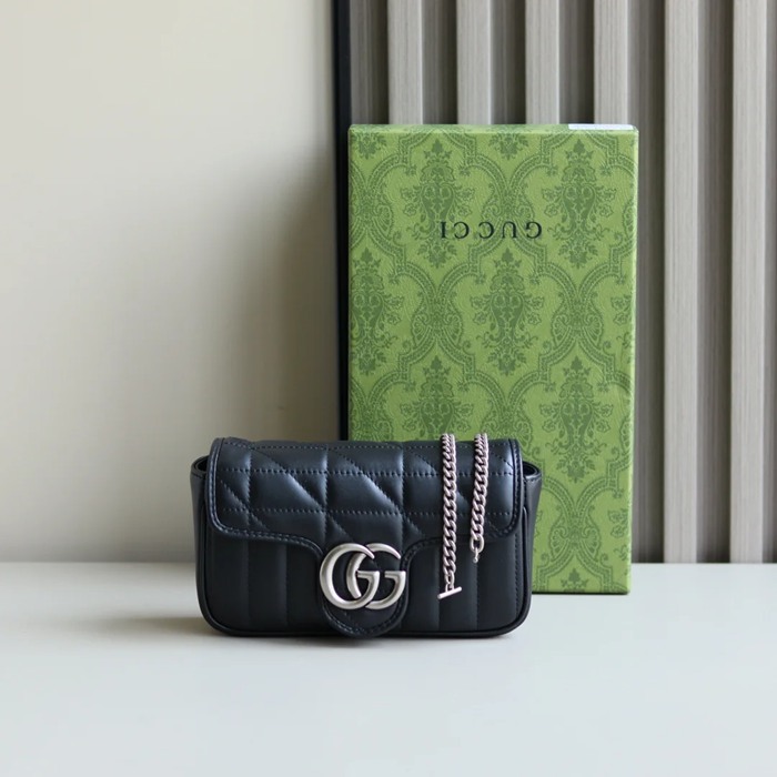 GUCCI 476433 シルバー ハンドバッグ GG、マルモント 16x10cm サイズ:16x10cm