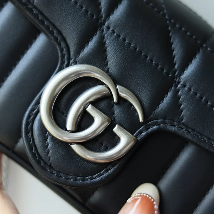 GUCCI 476433 シルバー ハンドバッグ GG、マルモント 16x10cm サイズ:16x10cm