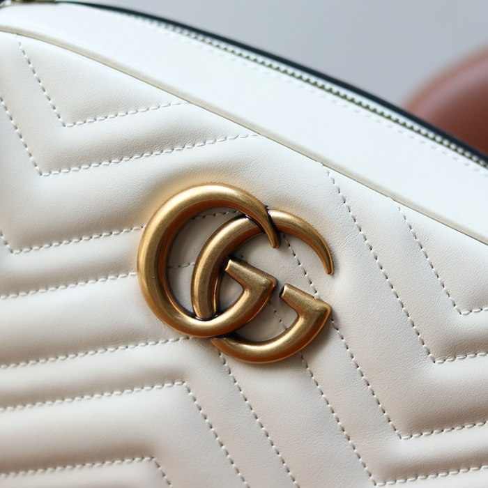 GUCCI 447632 ホワイト ハンドバッグ GG、マルモント 24x13cm サイズ:24x13cm