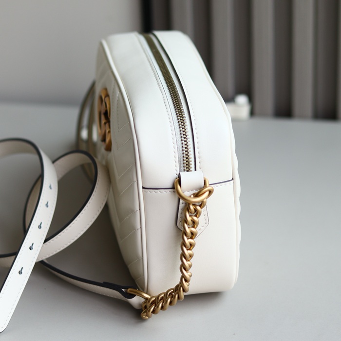 GUCCI 447632 ホワイト ハンドバッグ GG、マルモント 24x13cm サイズ:24x13cm