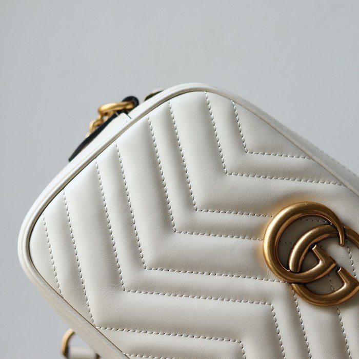GUCCI 447632 ホワイト ハンドバッグ GG、マルモント 24x13cm サイズ:24x13cm