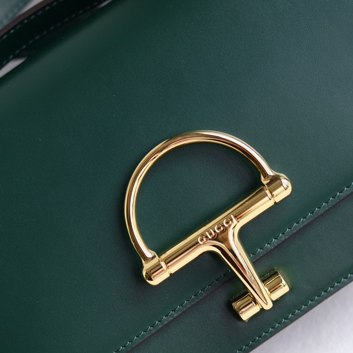 GUCCI 846705 レザー グリーン、ゴールド ショルダーバッグ 馬銜、クラシック 22cm サイズ:22.5x14x8cm