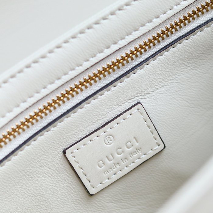 GUCCI 846705 レザー ホワイト、ゴールド ショルダーバッグ 馬銜、クラシック 22cm サイズ:22.5x14x8cm