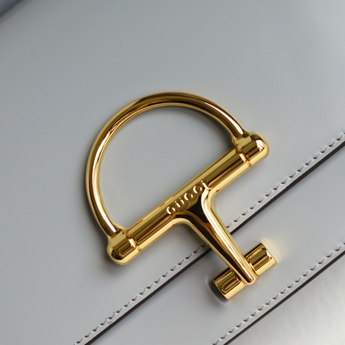 GUCCI 846705 レザー グレー、ゴールド ショルダーバッグ 馬銜、クラシック 22cm サイズ:22.5x14x8cm