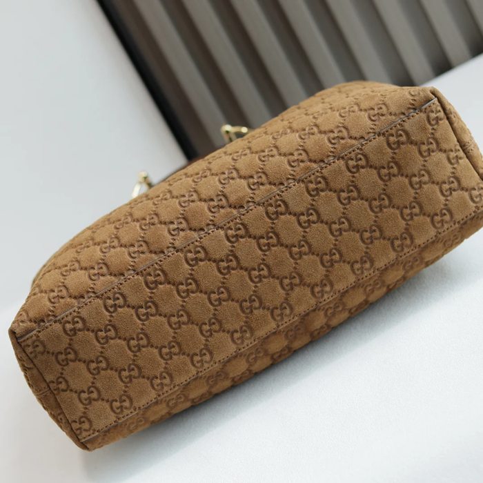 GUCCI 850926 カーフレザー、レザー ブラウン、ゴールド ショルダーバッグ、ハンドバッグ 馬銜 275x35x11cm サイズ:275x35x11cm