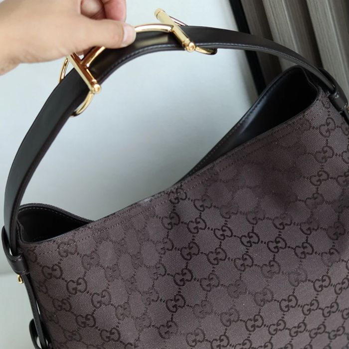 GUCCI カーフレザー、キャンバス ゴールド トートバッグ、ショルダーバッグ、ハンドバッグ 馬銜 35x27x11cm サイズ:35x27x11cm