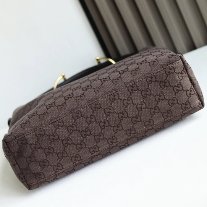 GUCCI カーフレザー、キャンバス ゴールド トートバッグ、ショルダーバッグ、ハンドバッグ 馬銜 35x27x11cm サイズ:35x27x11cm
