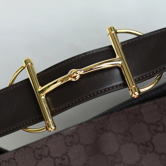 GUCCI カーフレザー、キャンバス ゴールド トートバッグ、ショルダーバッグ、ハンドバッグ 馬銜 35x27x11cm サイズ:35x27x11cm
